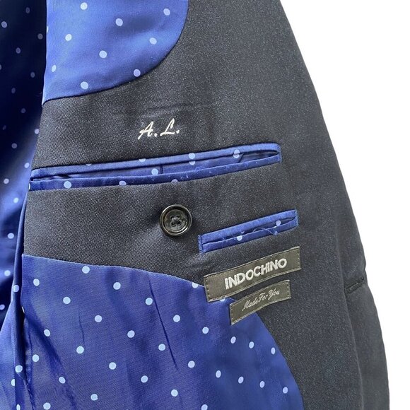 INDOCHINE Mens Blazer Navy Blue Sz 36 Approx. Wool Silk Blend All Season Bespoke - Picture 9 of 12